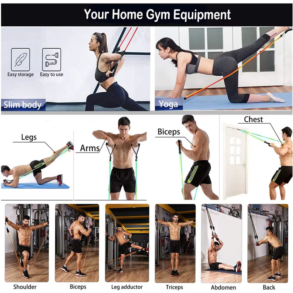 200 lbs Resistance Bands Set for Home Fitness and Bodybuilding Training