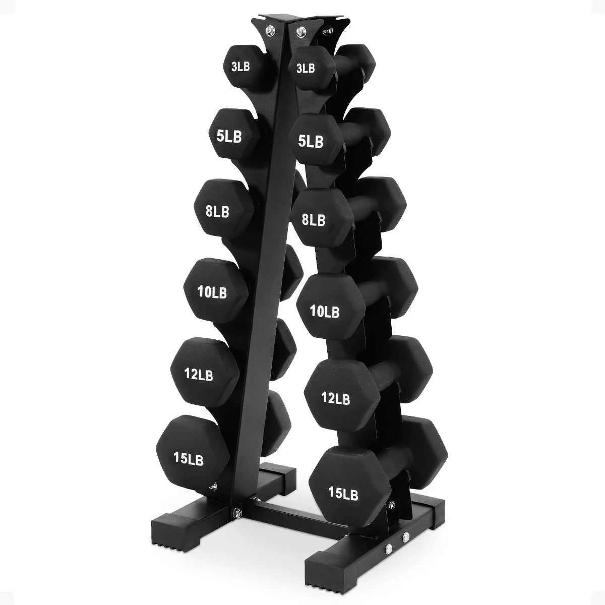 BalanceFrom Elite 110-Pound Neoprene Coated Cast Iron Dumbbell Set with Stand, Featuring 10 Pairs of 1 to 10 Pound Weights in Black