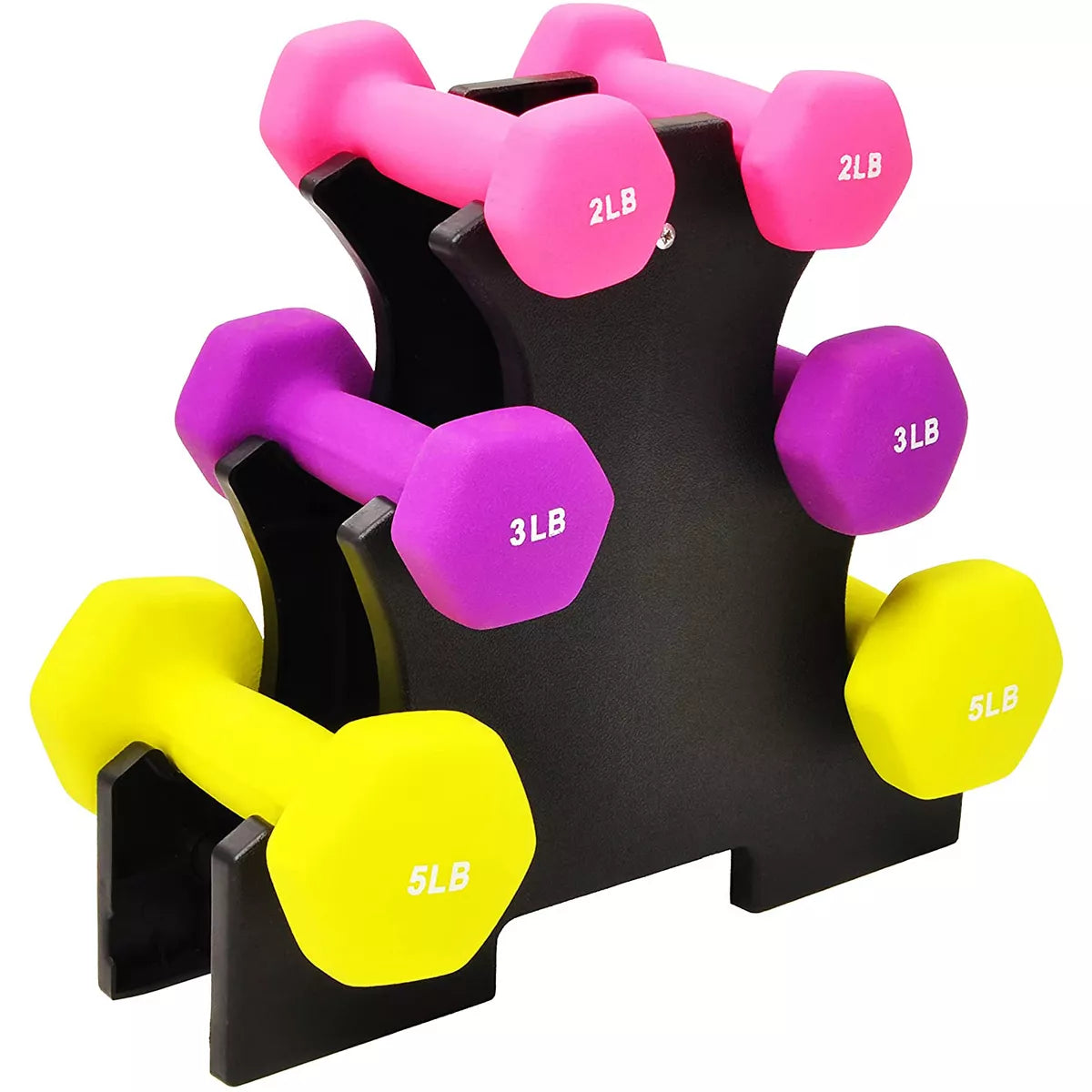 BalanceFrom Elite 110-Pound Neoprene Coated Cast Iron Dumbbell Set with Stand, Featuring 10 Pairs of 1 to 10 Pound Weights in Black