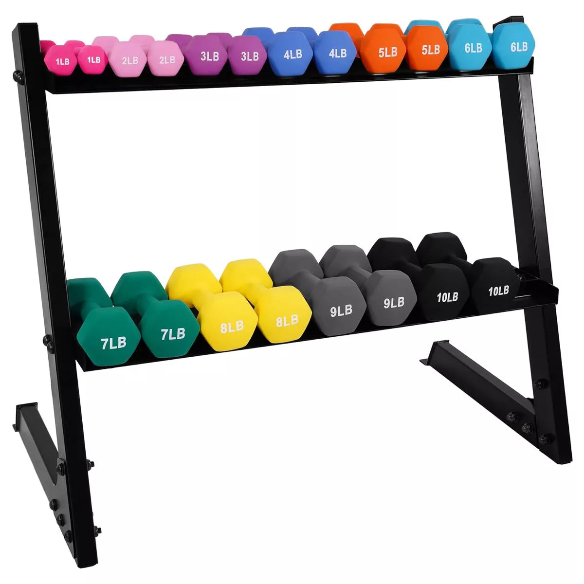 BalanceFrom Elite 110-Pound Neoprene Coated Cast Iron Dumbbell Set with Stand, Featuring 10 Pairs of 1 to 10 Pound Weights in Black