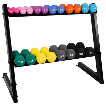 BalanceFrom Elite 110-Pound Neoprene Coated Cast Iron Dumbbell Set with Stand, Featuring 10 Pairs of 1 to 10 Pound Weights in Black