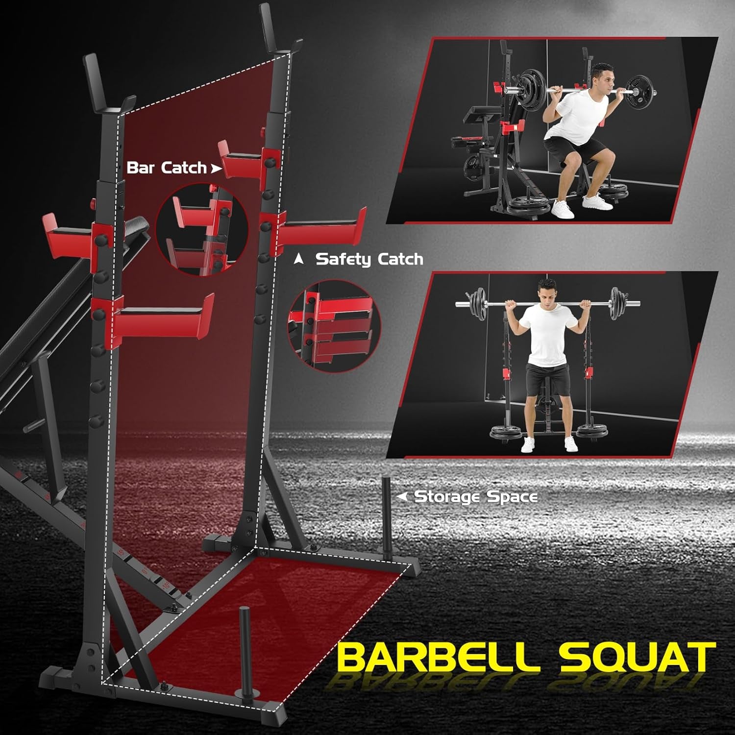 900LBS Weight Bench Set with Squat Rack Preacher Curl Weight Bench with Leg Extension Bench Press Set Workout Bench for Home Gym Full Body Workout