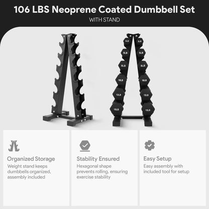 BalanceFrom Elite 110-Pound Neoprene Coated Cast Iron Dumbbell Set with Stand, Featuring 10 Pairs of 1 to 10 Pound Weights in Black