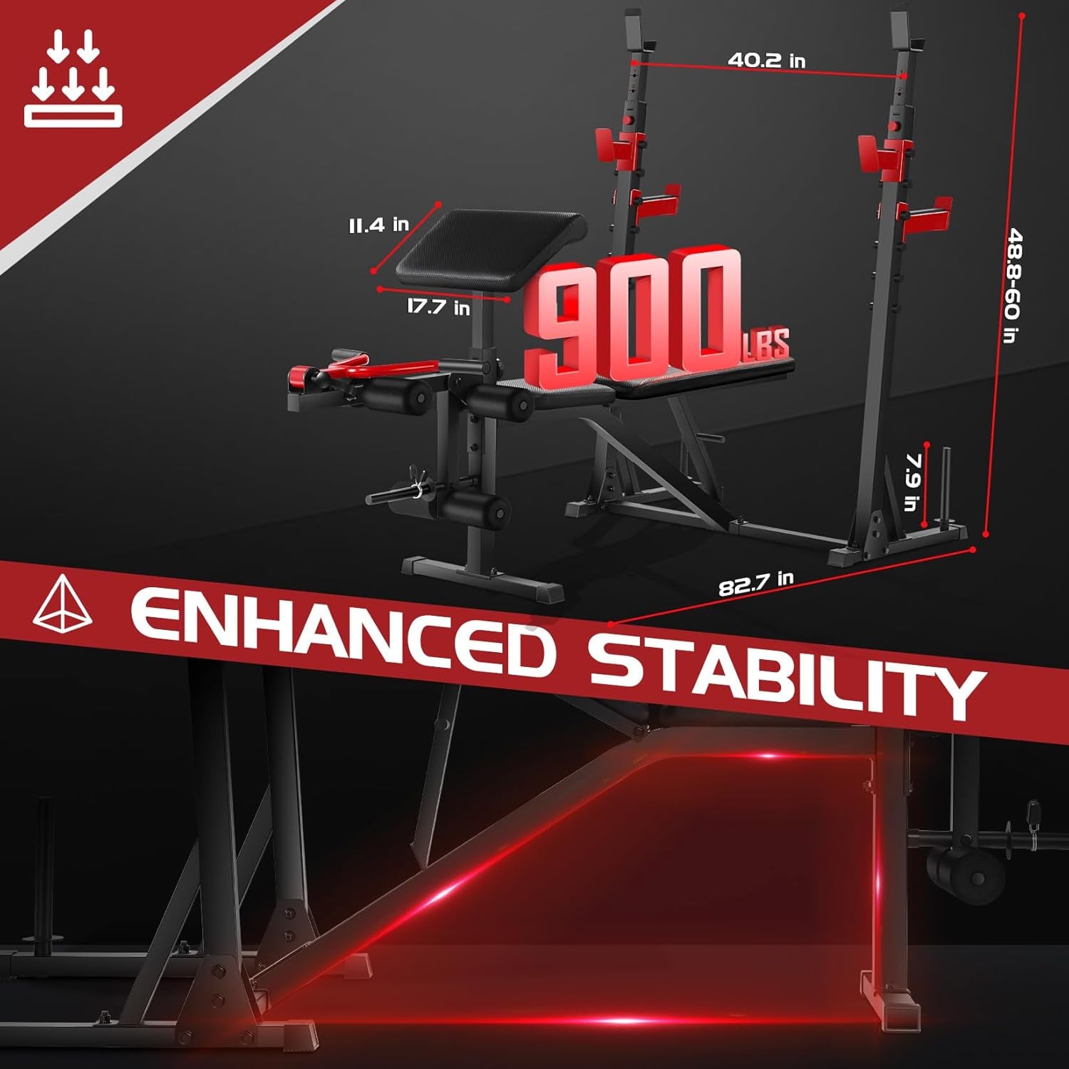 900LBS Weight Bench Set with Squat Rack Preacher Curl Weight Bench with Leg Extension Bench Press Set Workout Bench for Home Gym Full Body Workout