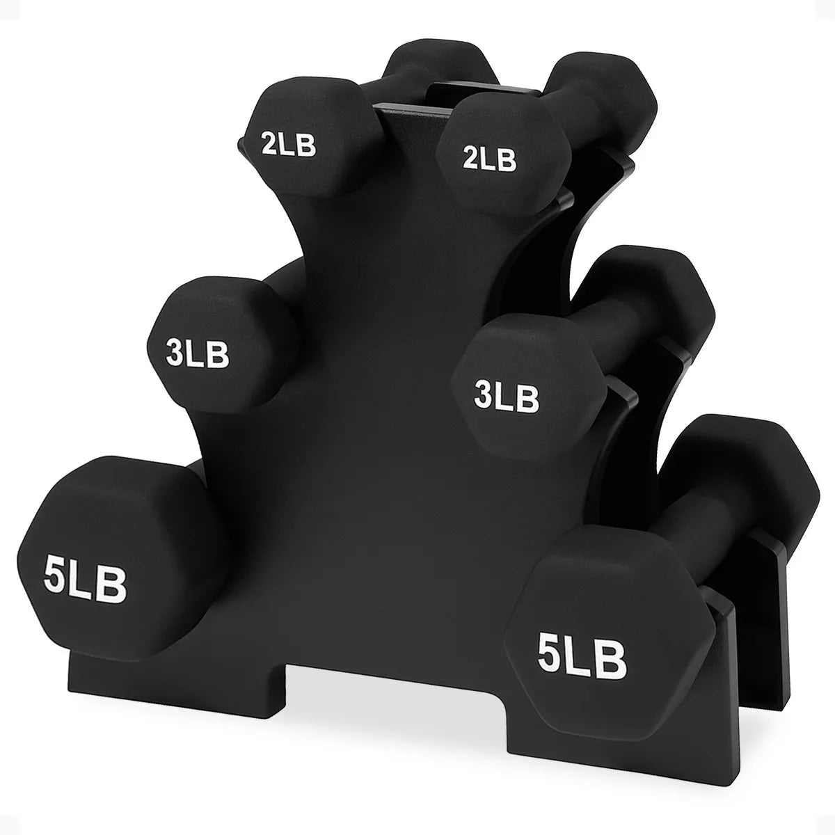 BalanceFrom Elite 110-Pound Neoprene Coated Cast Iron Dumbbell Set with Stand, Featuring 10 Pairs of 1 to 10 Pound Weights in Black